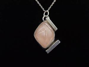 lot 13 image: .925 Sterling Silver Rose Quartz Primitive Pendant Necklace