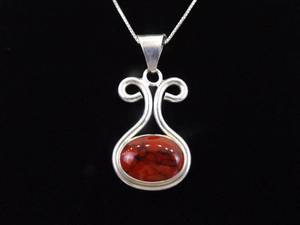lot 15 image: .925 Sterling Silver Red Jasper Cabochon Pendant Necklace