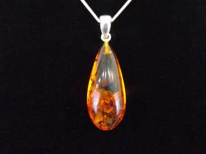 lot 17 image: .925 Sterling Silver Acrylic Amber Drop Pendant Necklace