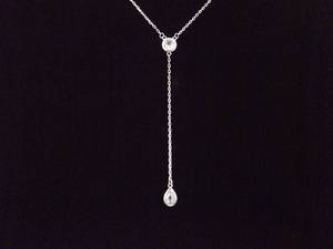 lot 30 image: .925 Sterling Silver Faceted Zirconia Drop Dangle Pendant Necklace
