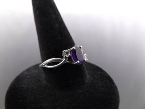 lot 63 image: .925 Sterling Silver Amethyst Crystal Ring Size 6