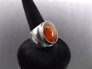 lot 65 image: .925 Sterling Silver Red Amber Ring Size 6.5
