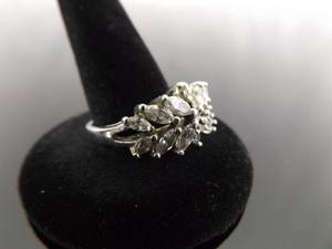 lot 81 image: .925 Sterling Silver Stacked Zirconia Flower Ring Size 8