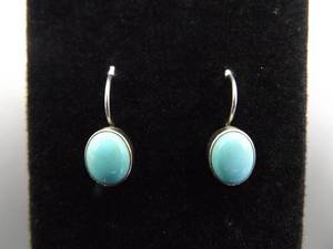 lot 90 image: .925 Sterling Silver Sleeping Beauty Turquoise Cabochon Hook Earrings