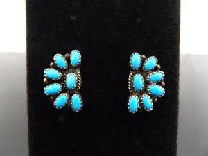 lot 89 image: .925 Sterling Silver Signed Sleeping Beauty Turquoise Cabochon Post Earrings
