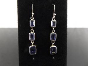 lot 93 image: .925 Sterling Silver Tanzanite Dangle Hook Earrings