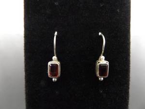 lot 94 image: .925 Sterling Silver Garnet Hook Earrings