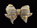 .925 Sterling Silver Vermeil Crystal Bow Brooch