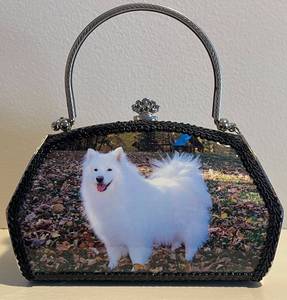 lot 102N image: LR - Dog-Themed Vintage Style Handbag with Metal Handle