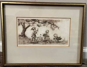 lot 120N image: DR -Vintage Etching by Si Raymond, Wild Flowers