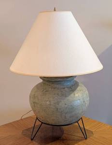 lot 29 image: LR - Thai-made Ceramic Table Lamp with White Shade