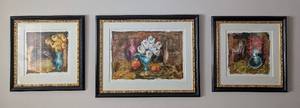lot 31 image: LR - Gabriel Juarez Mixed Media Floral Still Life Framed Paintings - Triptych (Lot of 3)