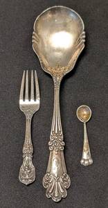 lot 33 image: K - Sterling Silver Serving Spoon - 8 in - Ornate Floral Pattern (Lot of 3)