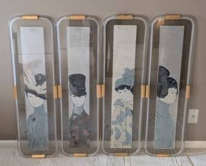 lot 36 image: UL - Set of Four Greg Copeland Lucite & Brass Wall Hangings - Four Panels
