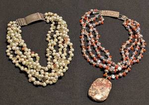 lot 42 image: K - Two Pearl & Gemstone Beaded Necklaces - Multi-Strand