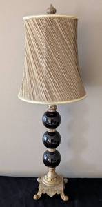 lot 46 image: UL - Beaded Table Lamp - Black Glass Orb Column, Gold Tone Base