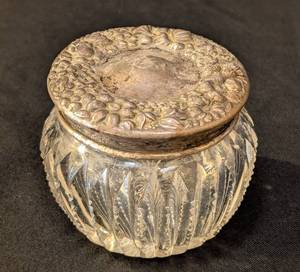 lot 56 image: K - Antique Sterling Silver-Topped Crystal Vanity Jar