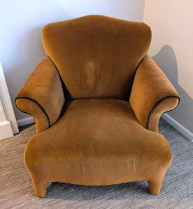 lot 61 image: LR - Armchair Brown Velvet with Blue Piping