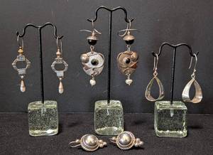 lot 66 image: K - Four Pair of Sterling Silver Earrings - Mixed Styles