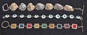 lot 67 image: K - Bracelets - Sterling Silver Evil Eye Disc Bracelets & Rainbow Square Gem Bracelet - Lot of 3
