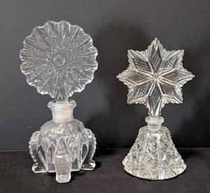 lot 68 image: UL - Two Vintage Crystal Perfume Bottles - Starburst Diamond-Cut Pattern