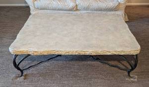 lot 154 image: LR - Faux Marble-Topped Coffee Table Iron Base