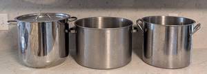 lot 162 image: LR - (3) Stainless Steel Stockpots - Large Capacity