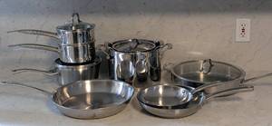 lot 164 image: LR - Calphalon Stainless Steel Cookware Set - Assorted Pots & Pans, Largest 13-Inch Skillet