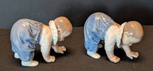 lot 202 image: K - Pair of Copenhagen Crawling Child Porcelain Figurines #1518