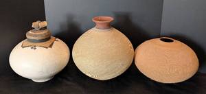 lot 205 image: ML - Artisan Pottery Vases - Set of 3 Large Display Pieces