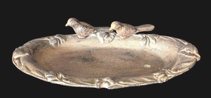 lot 206 image: ML - Iron Bird Dish with Two Perched Birds on Rim - Decorative Cast Metal Tray