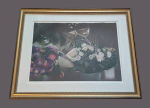 lot 208 image: LR - Framed Floral Print - Bouquet in a Vase