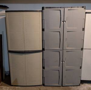 lot 217 image: G - Storage Cabinets - Beige 2-Door & Gray 4-Door - 72 in H x 35 in W x 19 in D - Lot of 2
