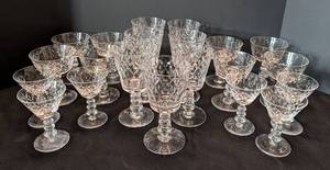 lot 223 image: DR - Vintage Crystal Stemware Set - Unmarked Cut-Crystal Goblets & Champagne Glasses