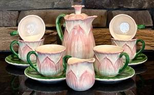 lot 75H image: FR - Vintage Taste Cellar Sigma Floral Teapot Set with 6 Mugs, 4 Saucers, 4 Plates, and Creamer