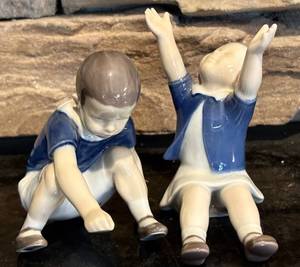 lot 76H image: FR - Pair of Bing & Grndahl Porcelain Figurines Up to Mom and Dickie