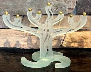 lot 78H image: FR - Contemporary Frosted Glass Hanukkah Menorah by Andrew Pollock
