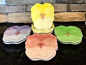 lot 83H image: FR - Set of 9 Vintage Shafford Pansy Patch Floral Plates Assorted Colors