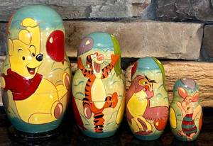 lot 88H image: FR  - Set of 4 Winnie the Pooh Russian Nesting Dolls