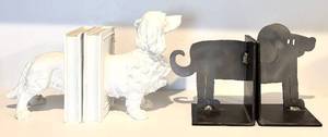 lot 91H image: FR - Vintage Pair of Dog Theme Bookends - JLM 1997 Metal and White Resin Set
