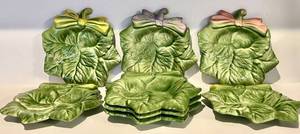 lot 97H image: FR - (8) Vintage Ceramic Green LettuceCabbage Plate with Yellow Ribbon - Lettuce ware Cabbage Ware