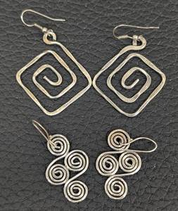 lot 283 image: Sterling Silver Earrings - Square Spiral & Spiral Coil (Two Pairs) Unmarked