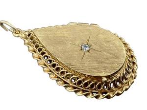 lot 9D image: 14K Gold Teardrop Locket Pendant with Diamond - Vintage
