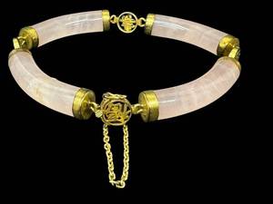lot 21D image: 14K Gold Rose Quartz Bracelet with Chinese Motif Charm