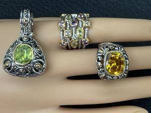 lot 43D image: Green Gem Pendant & 3 Gem Rings - 4-Piece Fashion Jewelry Set