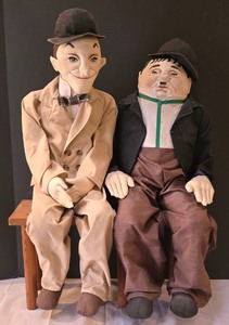 lot 173K image: LR - Laurel & Hardy Ventriloquist Dummies with Benches - Vintage Display Set
