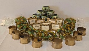 lot 183K image: LR - Pier 1 Brass Napkin Rings & Beaded Accents with Votive Holders - Made in India