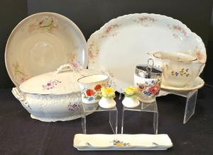 lot 184K image: LR - Antique Floral Porcelain Dinnerware Lot - Austrian Platter, German Bowl, French Covered Casserole