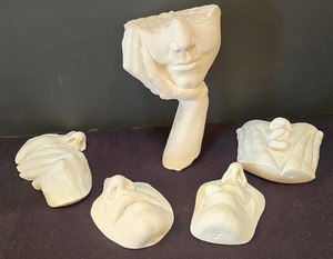 lot 187K image: LR - Plaster Cast Wall Plaques - Relief Face Busts, Signed Back