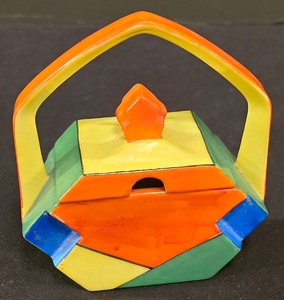 lot 200K image: LR - Vintage Hand Painted Japanese Art Deco Sugar Bowl With Lid